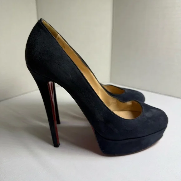 Christian Louboutin Red Bottom Navy Suede Platform Pumps Heels Size 37 - Picture 4 of 15